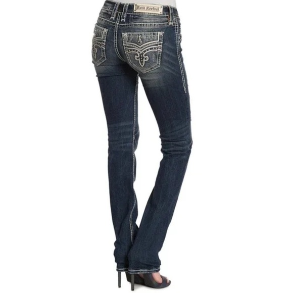 Rock Revival Priya Straight Stretch Jeans distressed rips bling 27 EUC - Picture 5 of 15